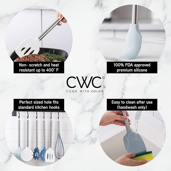 COOK WITH COLOR Silicone Cooking Utensils, Kitchen Utensil Set, Easy to Clean Silicone Kitchen