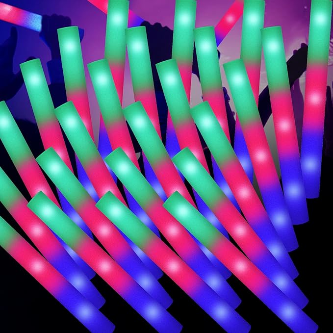100PCS LED Foam Sticks, Foam Light Up Sticks with 3 Modes Colorful Flashing, Glow in Dark Party