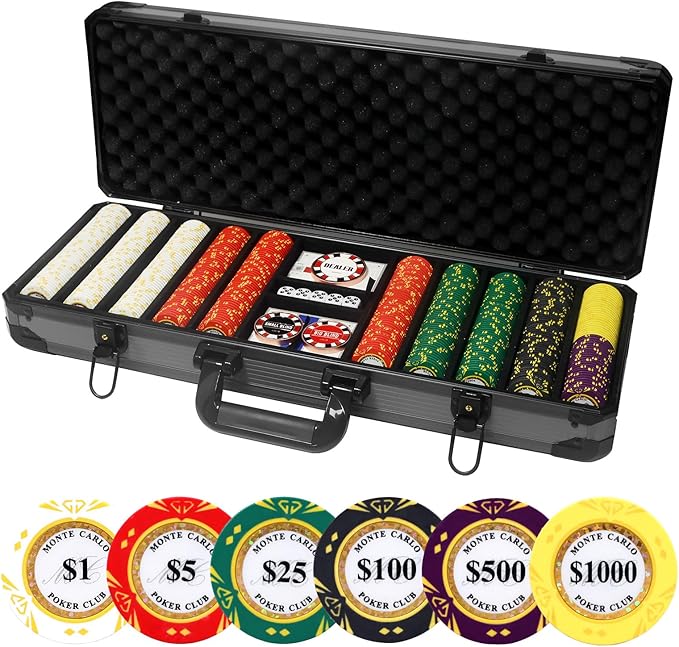 14 Gram Clay Poker Chips Set Texas Hold’em 500PCS Poker Chips Set Numbered Chips with High-End Chip