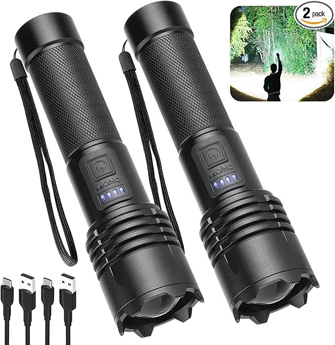 Alicegirl Rechargeable 990000 High Lumens LED Flashlights 2 Pack, Super Bright Flashlight with 3