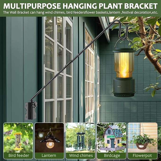 Wall Mount Heavy Duty Deck Hook-28 Inch Extended Reach Plant Hangers Outdoor -Bird Feeder Hanger