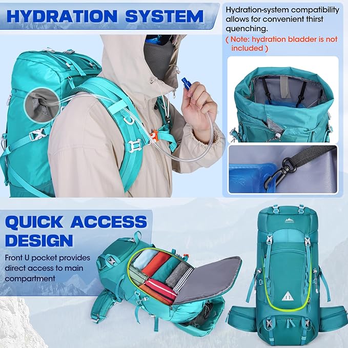 IGOLUMON 60L Hiking Backpack Waterproof Camping Backpack with Rain Cover Large Lightweight