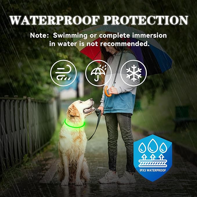 Led Light Up Dog Collar Rechargeable Waterproof, Glow in Dark Dog Collar, TPU Cuttable Lighted Dog