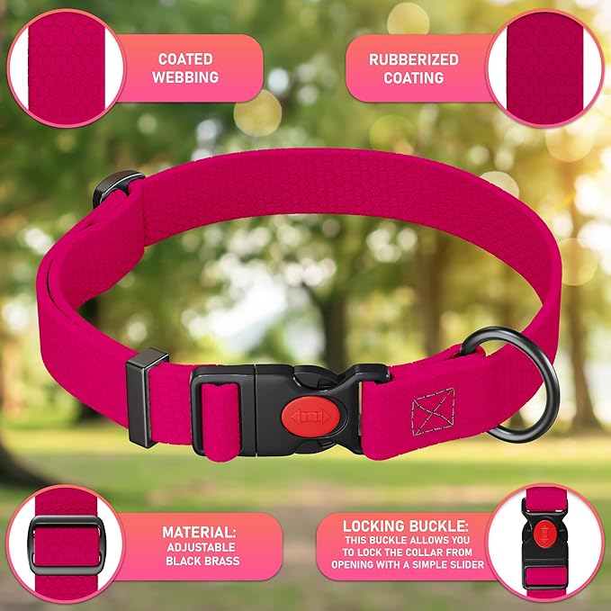 Adjustable Dog Collar with Safety Lock Buckle - Made in USA - Honeycomb Waterproof Heavy Duty Dog