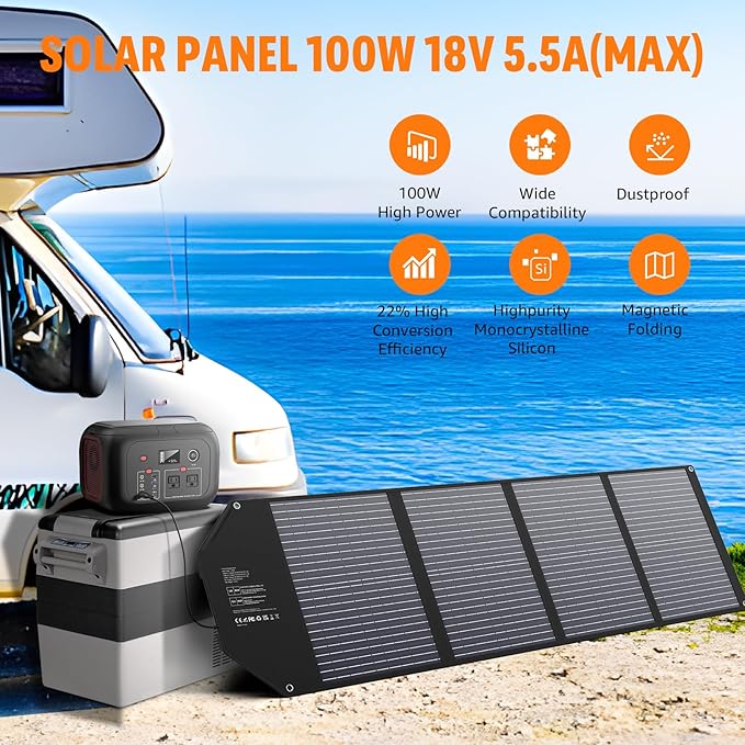 100W Portable Solar Panel for Power Station Generator, iPhone, Galaxy, Tablets, Foldable Solar