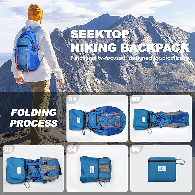 Seektop 20L Foldable Waterproof Hiking Backpack, Ultralight Small Lightweight Daypack Packable