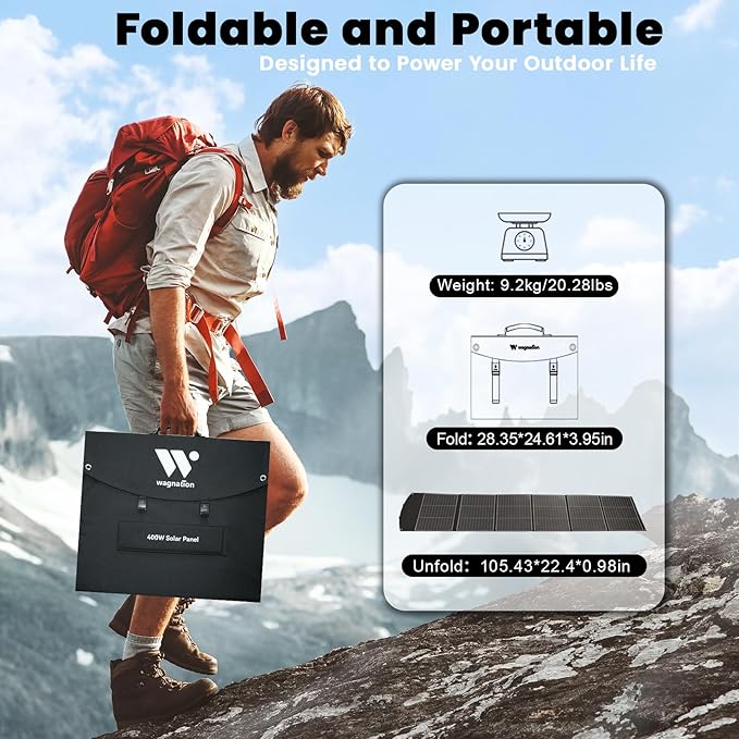 400 Watt Portable Solar Panel, 40V Foldable Solar Panel Charger with Kickstands, MC4 Output for