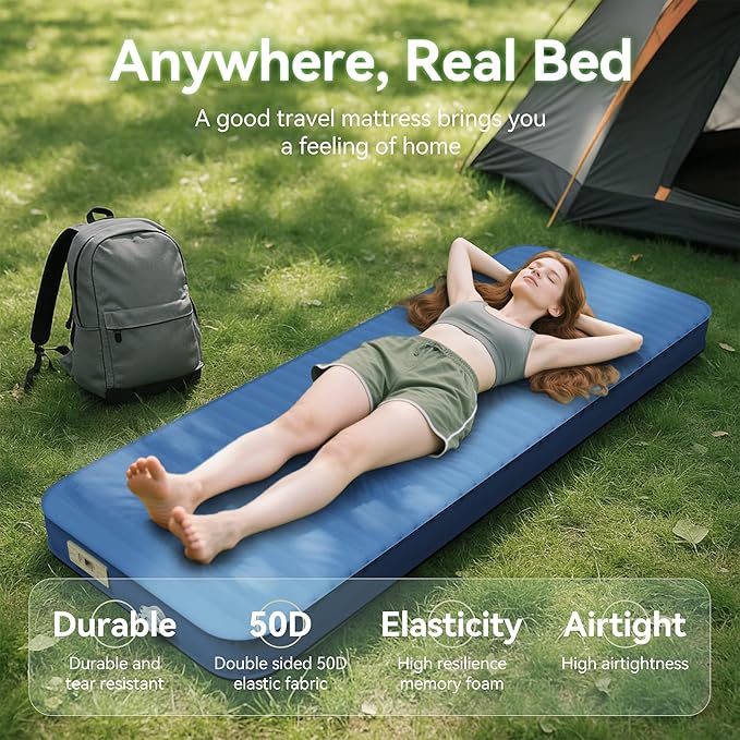Sleeping Pad for Camping, Self Inflating 4" Ultra-Thick Memory Foam Camping Mat with Built-in
