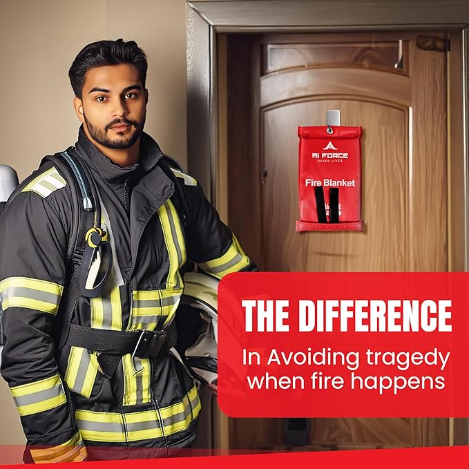 AI FORCE Fire Blanket with Gloves & Hooks ??Fireproof Emergency Safety Blanket for Home, Kitchen
