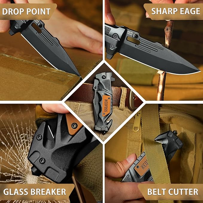 NedFoss Pocket Folding Knife DA75 Mini, 3 in 1 Pocket Knife for Men, 2.95 Inch Survival Knife with