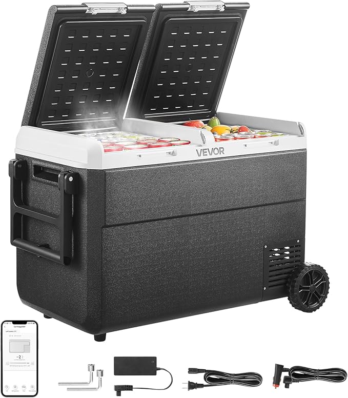 VEVOR 12 Volt Car Refrigerator, 100.4QT/95L Car Fridge, Dual Zone Portable Electric Cooler with
