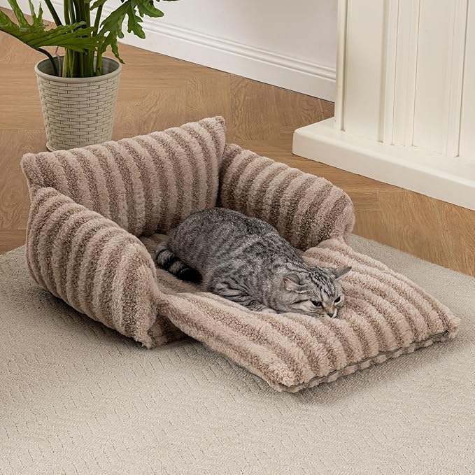 Hollypet Cat Bed Fluffy Plush Mutifuctional Double-Layer Soft Pet Couch Orthopedic Sofa Nest Beds