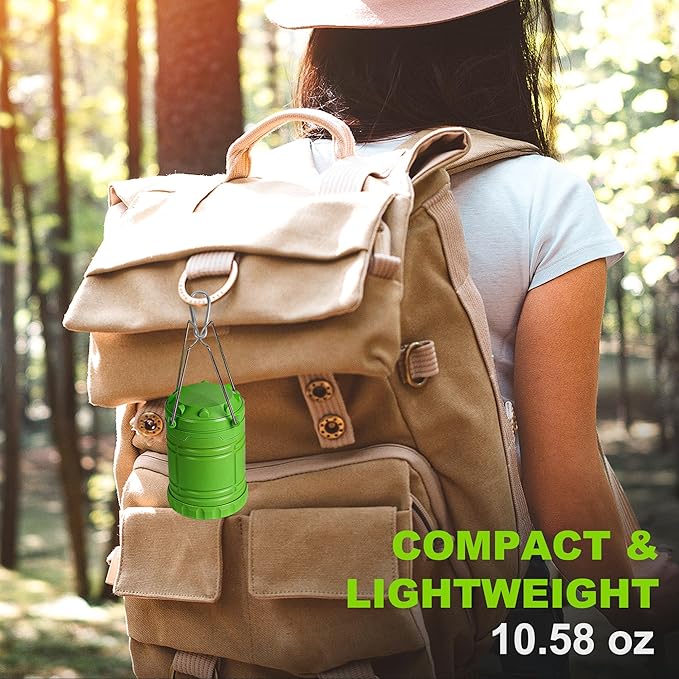 2-Pack LED Green Camping Lanterns, Portable Camping Lights, Outdoor Handled Lamps, Essential