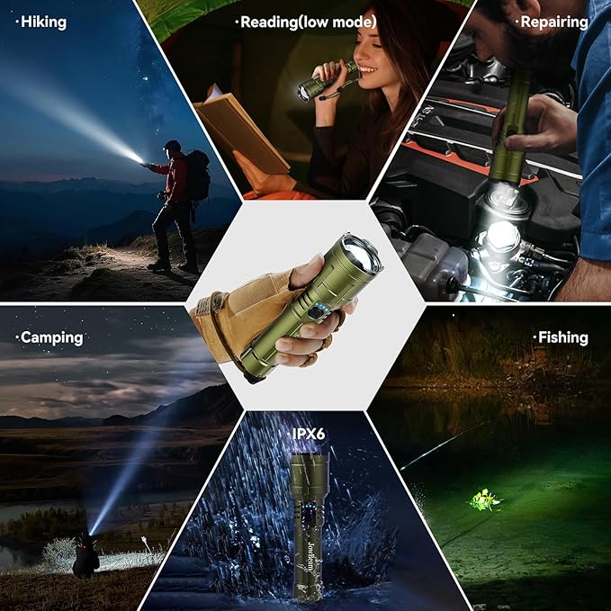 Tactical Flashlight High Lumens, 5000mAh USB-C Rechargeable, 3000lm Bright Flashlights 5000 FT