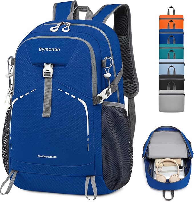 35L Lightweight Packable Backpack – Durable Foldable Daypack for Travel, Hiking, and Gym (Blue)