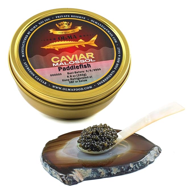 OVERNIGHT SHIPPING - OLMA American Paddlefish Black Caviar - Medium Grey Pearls, Smooth Flavor