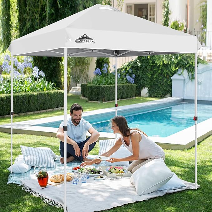 EAGLE PEAK Pop Up Canopy Tent with Wheeled Carry Bag, 8 Stakes, 4 Ropes, Easy Set Up Tent Canopy