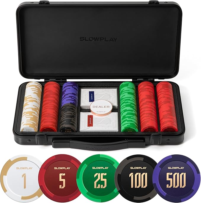 SLOWPLAY Godel 14g Clay Poker Chips Set for Texas Hold?™em, 300 PCS [with Numbered Values] Features