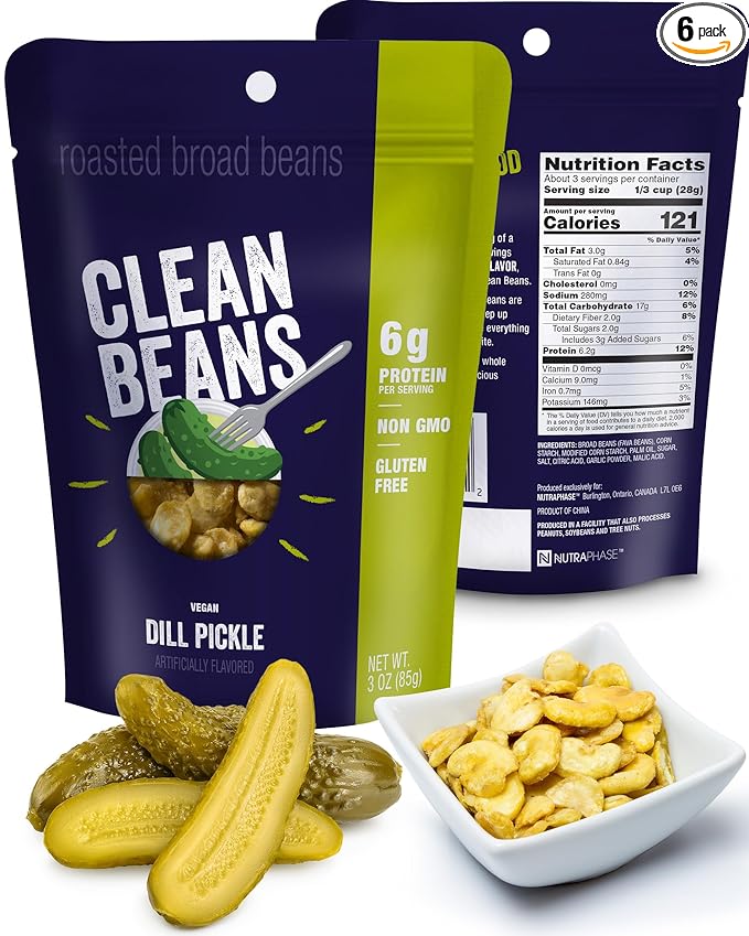 Clean Beans Broad Fava Beans Snack - Dill Pickle Flavor, 6g Protein, Low Sugar, Non-GMO, Non-Gluten