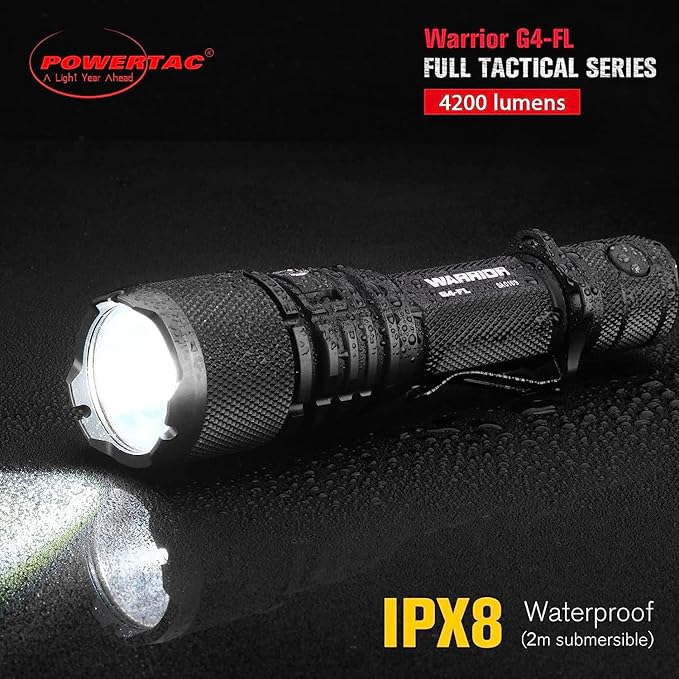 Powertac Warrior G4-FL 4200 Lumen (Wide Beam) Tactical Handheld Flashlight High Lumen, Waterproof