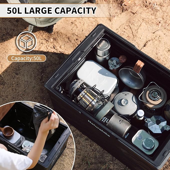 Naturehike Lispace Camping Table with Storage Box, 50L Collapsible Trunk Organizer with Lid