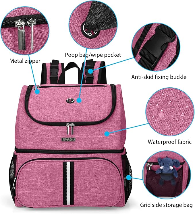 BAGLHER Pet Travel Bag, Double-Layer Pet Supplies Backpack (for All Pet Travel Supplies), Pet