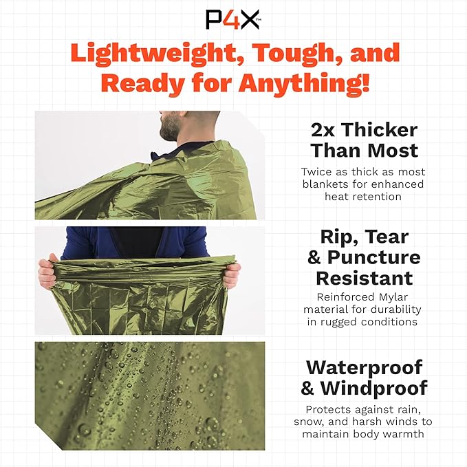PREPARED4X Mylar Blankets 8 Pack - Waterproof Emergency Blanket - Rip and Tear Resistant