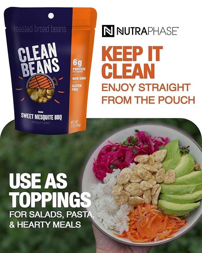 Clean Beans Broad Fava Beans Snack - Sweet Mesquite BBQ Flavor, 6g Protein, Low Sugar, Non-GMO