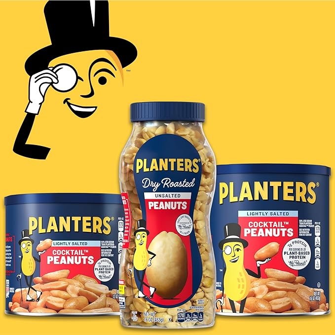 PLANTERS Unsalted Dry Roasted Peanuts, Resealable Jar, Kosher Nuts, Plant-Based Protein, Quick