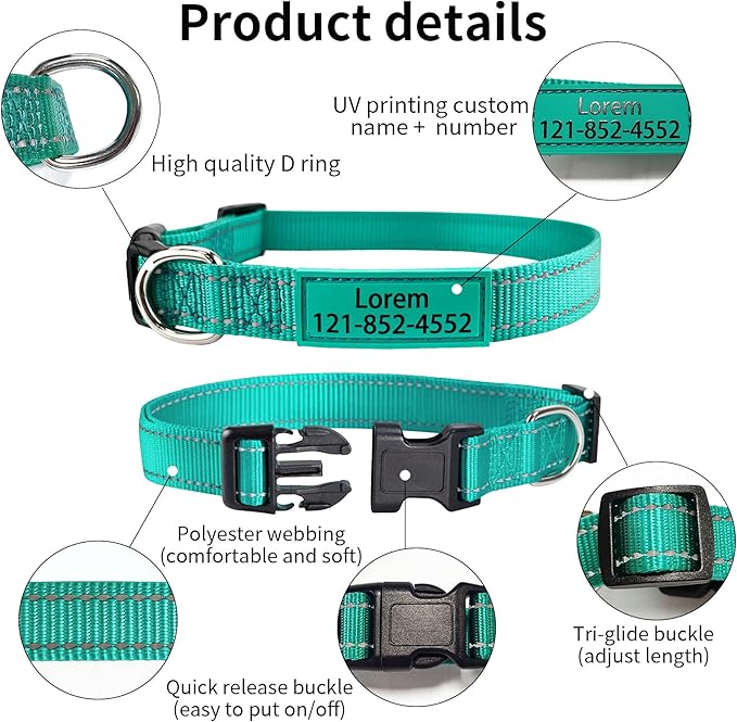 Personalized Dog Collar, Custom ID Collar Reflective Nylon Collar with Pet Name and Phone Number 4