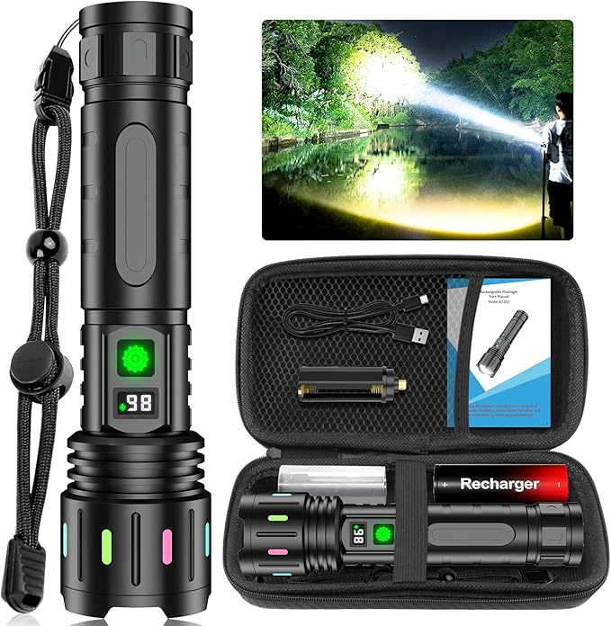Flashlights High Lumens Rechargeable, Super Bright LED Powerful Flashlight, Type-C, 5 Modes
