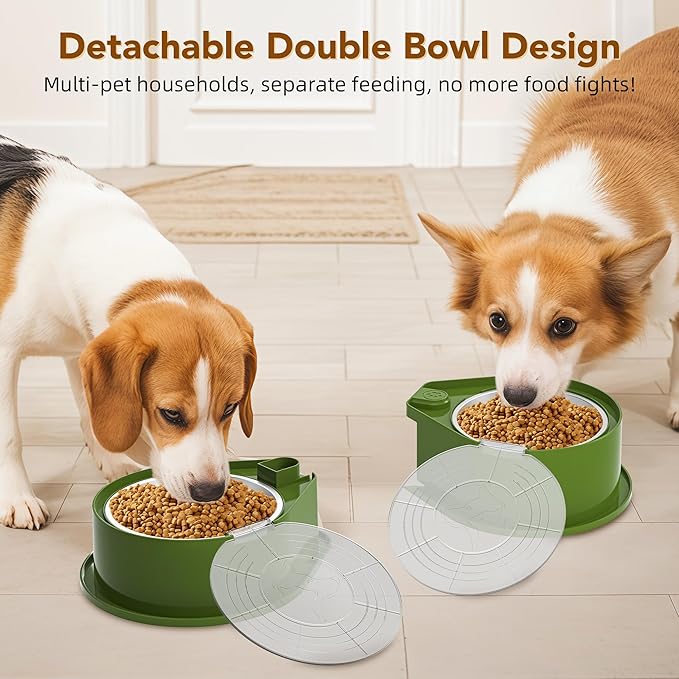 Stainless Steel Dog Bowl Set with Lids, 304 Metal Dual Food & Water Bowls for Dogs & Cats, Large