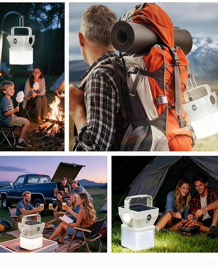 V.C Formark Camping Lantern Solar Powered Portable with Battery% Display, 1000LM Bright