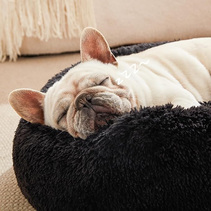 Love's cabin Calming Cat Bed for Indoor Cats,Anti-Anxiety Donut Round Dog Bed,Fluffy Faux Fur