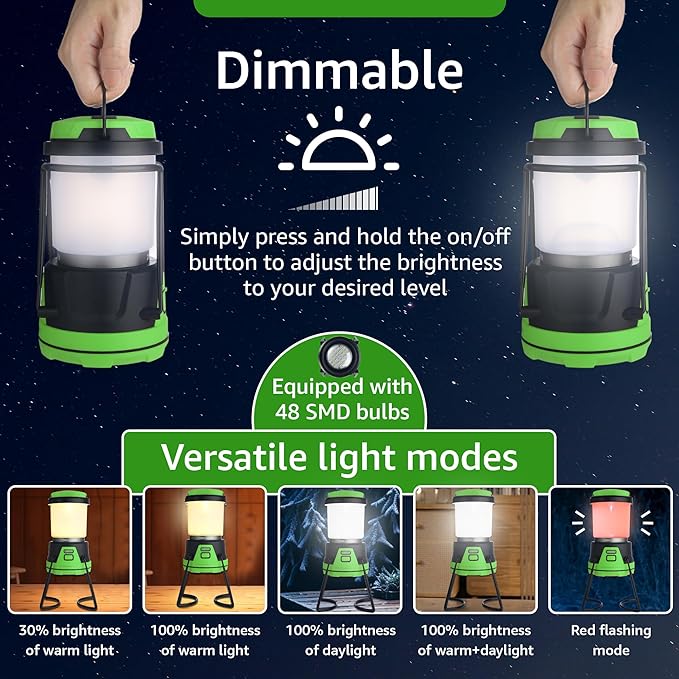 Rechargeable LED Camping Lantern - Power Outages, Hurricanes, Emergency, Hiking, Outdoor - Bright