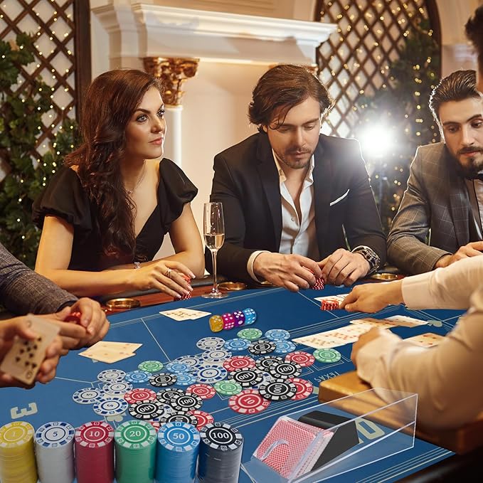 Poker Set, Casino Game Set Blackjack Set with Casino Chips, Deck Shuffler, 300pcs Poker Chips