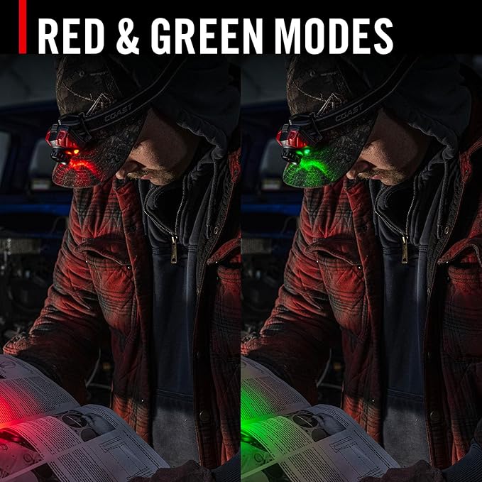 Coast® FL85R 1000 Lumen Tri-Color (White/Red/Green) Focusing Rechargeable LED Headlamp, Built-in