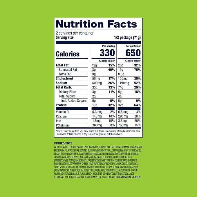 BIGHORN Mountain Food Vegetarian Creamy Mushroom Pasta - contains 4 packs | 8 servings | 128g