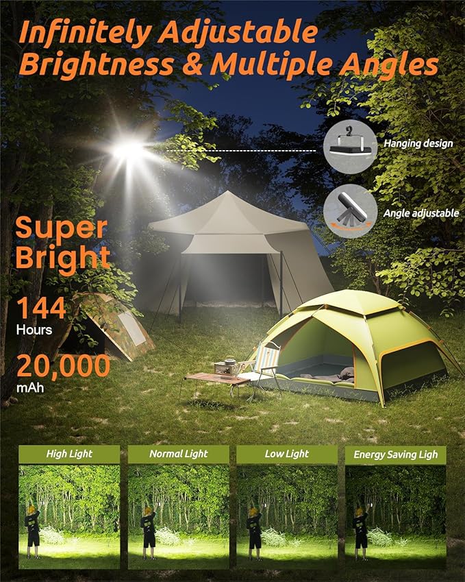 Eventek LED Camping Lantern Rechargeable, 20000mAh Portable Camping Lights up to 144 Hours & 4