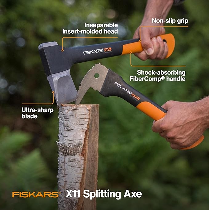 Fiskars X11 Splitting Axe Hatchet, 17" Tree Branch Cutter and Wood Axe for Small Logs with
