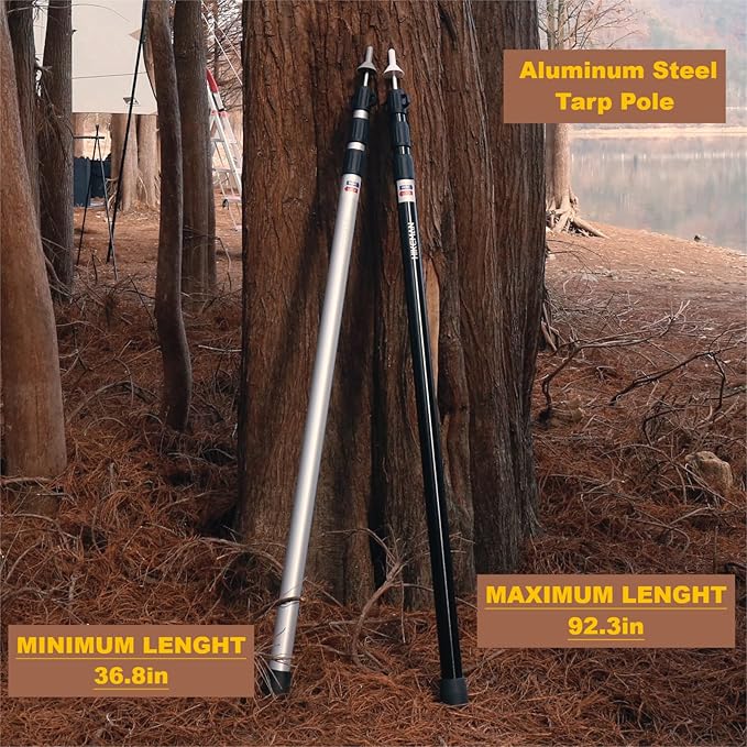 HIKEMAN Tent Poles Camping Poles for Tarp Awning Canopy Porch Sun Sails Tarpaulin Headroom