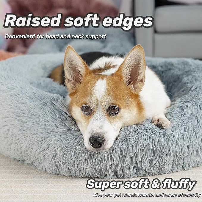 Anti Anxiety Round Fluffy Plush Faux Fur Warm Washable Dog Bed & Cat Bed, Original Bed for Small