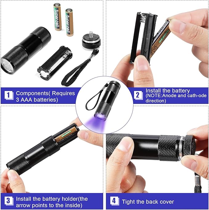 Roceei 10 Pieces UV Blacklight Flashlights, LED Light, Handheld, Mini Light Torch Detector