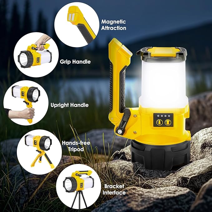 Tripod Rechargeable Camping Lantern, 6 Modes LED Flashlight Handheld Spotlight with 4000LM, 4400mAh