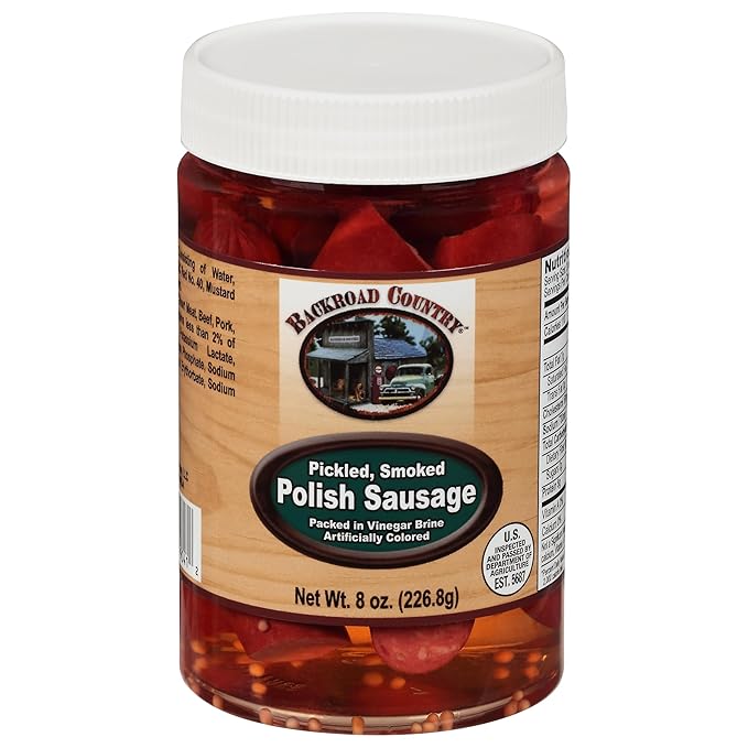 Backroad Country Pickled Smoked Polish Sausage, 8 Ounce Jar