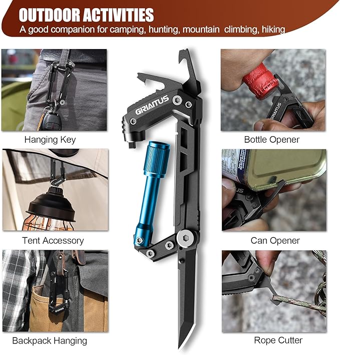 Carabiner Multitool with Pocket Knives, EDC Carabiners, Serrated Knife, Rope Cutter, Screwdriver