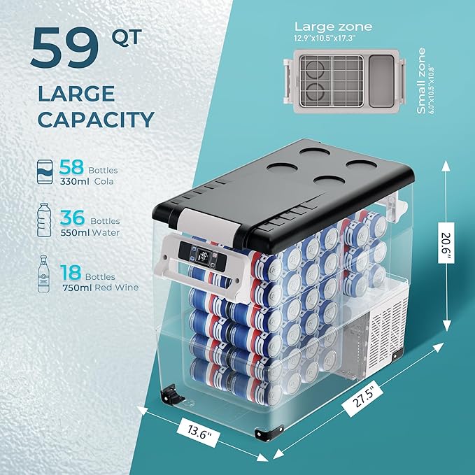 EUHOMY 12 Volt Refrigerator, 59QT(55L) Electric Cooler, 12V Fridge APP Control, 12V Cooler -4℉~68℉