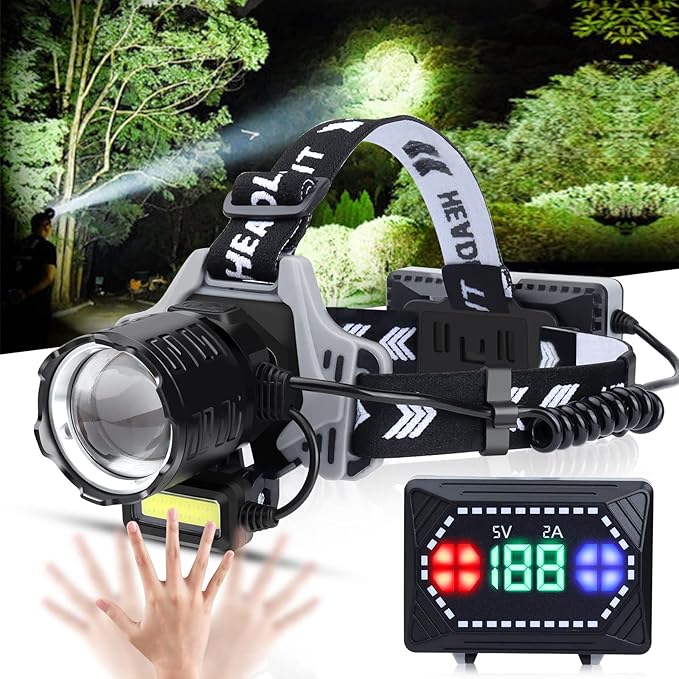 Bud K Rechargeable LED Headlamp, 1200 Lumens Super Bright Headlamp Flashlight with Motion Sensor, 8