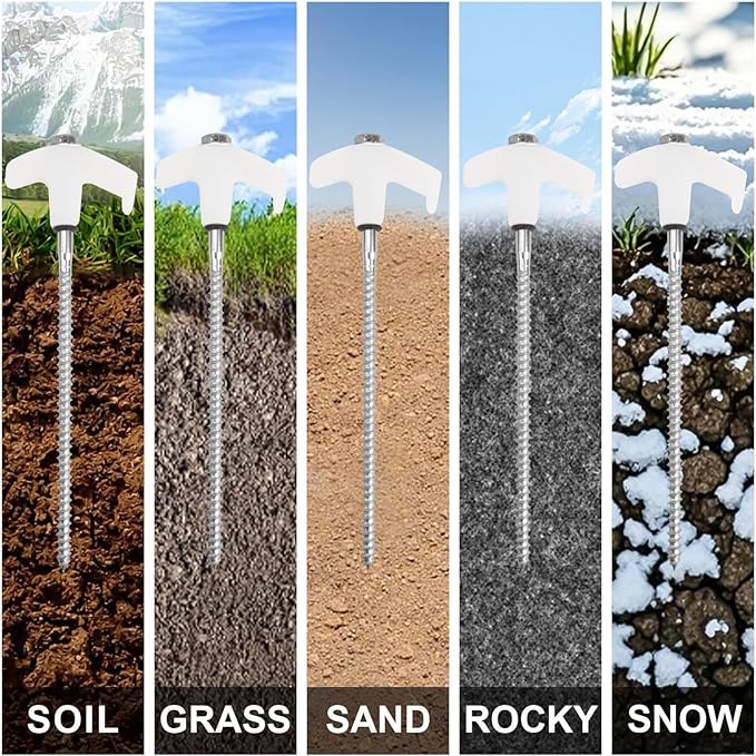 12 Pcs Tent Stakes Heavy Duty, 8 in Ground Anchors Screw in, Grow in the Dark Screw in Tent Stakes