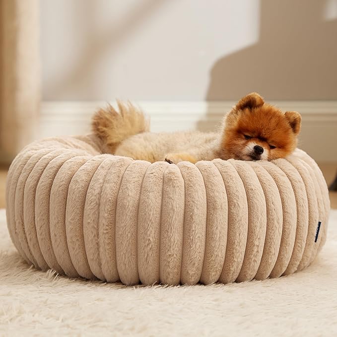 Bedsure Donut Small Dog Bed - Dog Beds for Small Dogs with Corduroy Fleece & Anti Slip Bottom